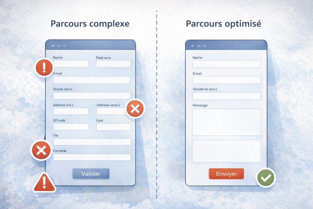 Schéma simplifié du parcours client avec zones de friction